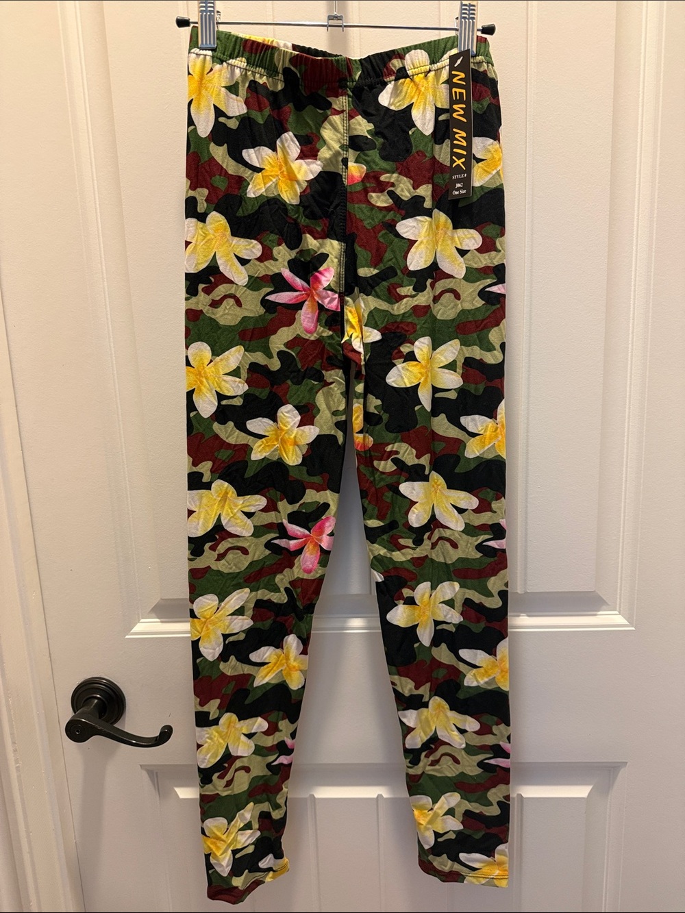 New Mix Floral Camo Leggings - Green, Yellow, Pink (OS)